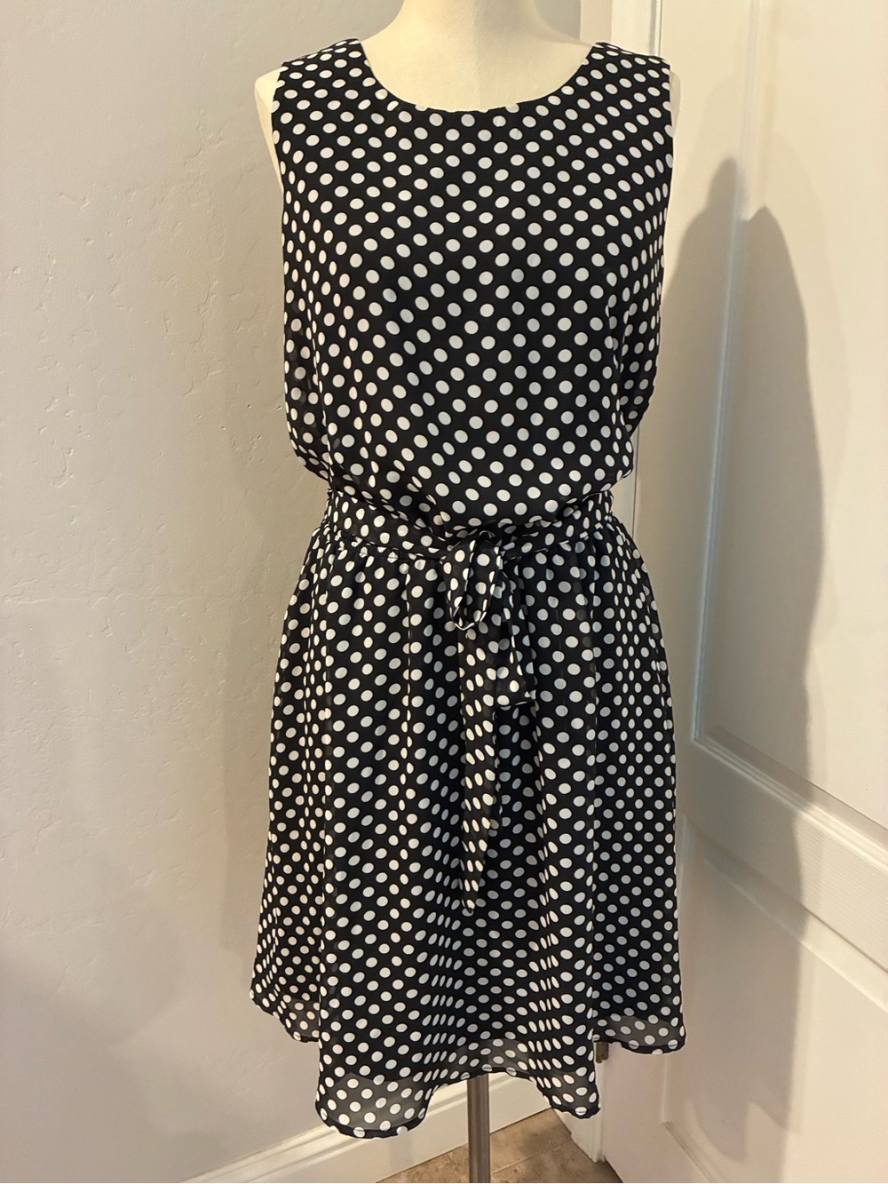 Paper Doll Black & White Polka Dot Tie-Waist Dress Size 1X Classic